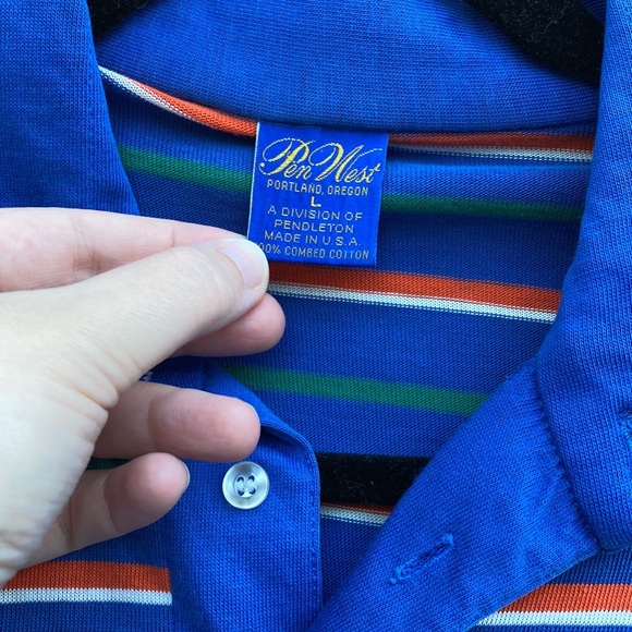 Vintage Pen West by Pendleton blue striped short sleeve polo shirt size L - Picture 6 of 6
